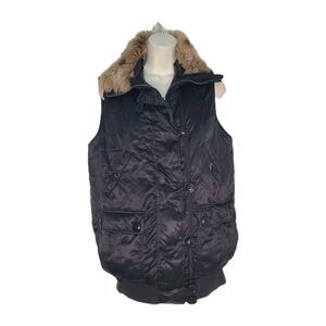 Ralph Lauren Vest Puffer Down Real Fur Trim Black Winter Basic Warm Women Sz M